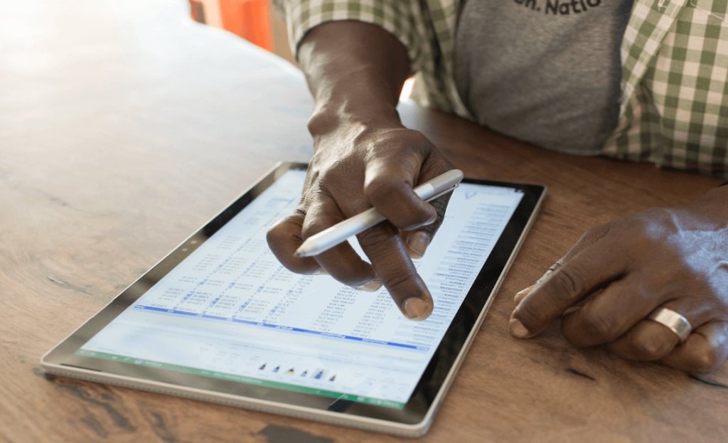 Microsoft Excel on a tablet